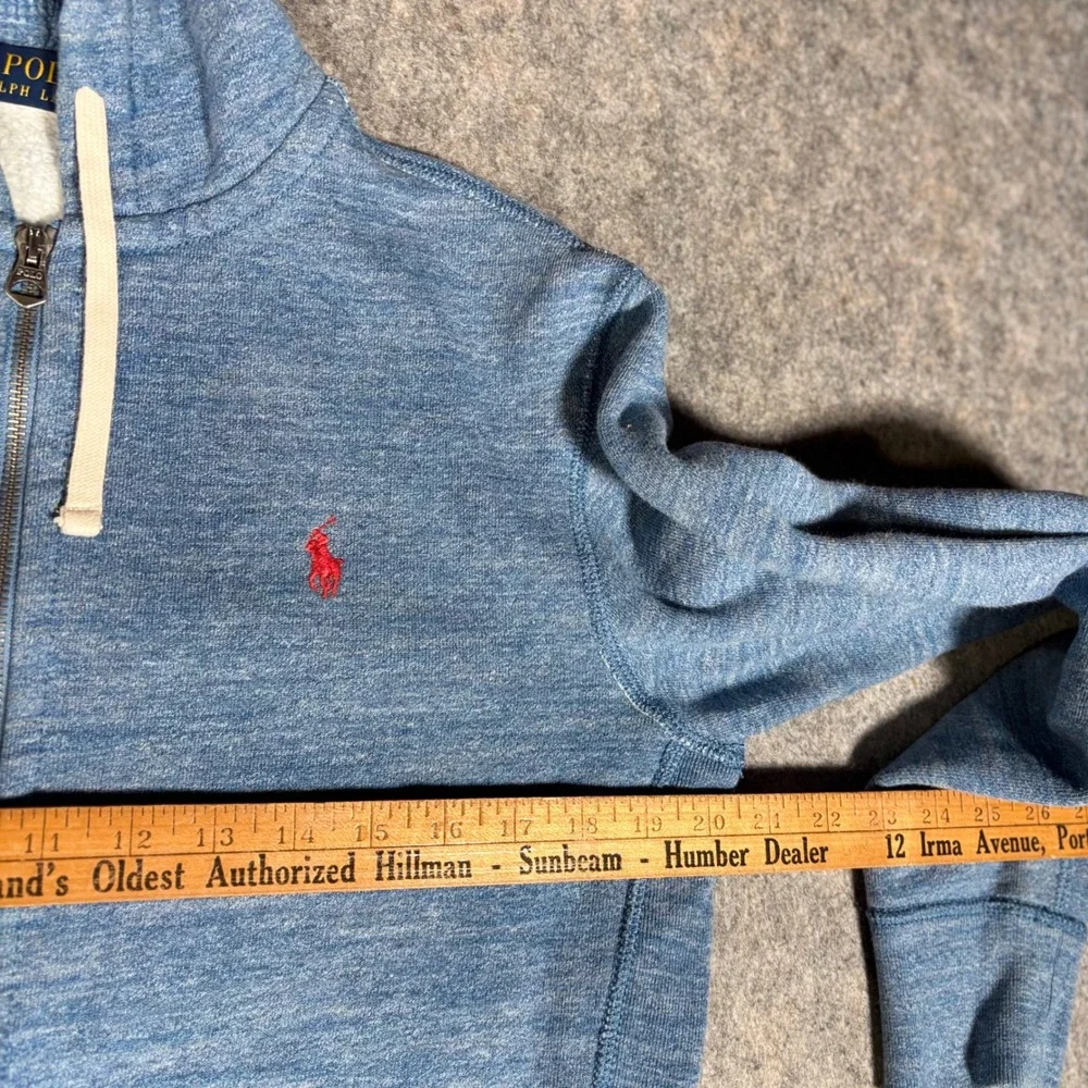 Polo Ralph Lauren Zip Hoodie Mens Small Blue Heathered Pony Logo Sweatshirt